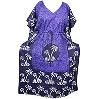 Mogul Interior Womens Kaftan Caftan Maxi Dress Batik Print Kimono Sleeves Cotton House Dress Onesize