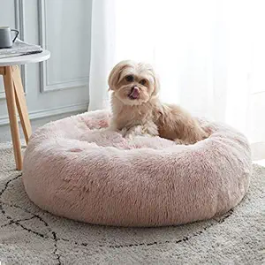 Calming Dog Bed & Cat Bed, Anti-Anxiety Donut Dog Cuddler Bed, Warming Cozy Soft Dog Round Bed, Fluffy Faux Fur Plush Dog Cat Cushion Bed for Small Medium Dogs and Cats (20