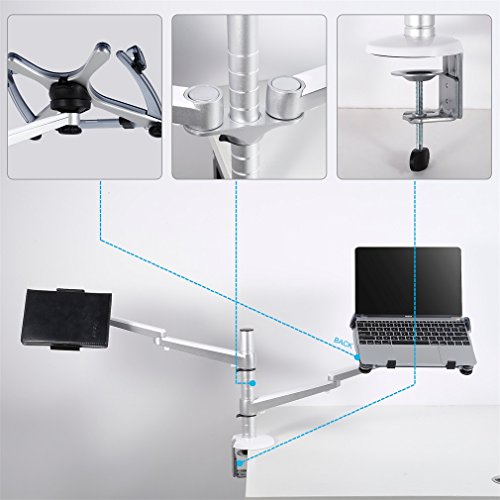 YKS Notebook Tablet montieren 2 IN 1 Silber Aluminiumlegierung einstellbare Kombination Schreibtisch Halter Halterung stehen Mount Dual Arm OA-9 X für Office Notebook Tablet Monitore - 5