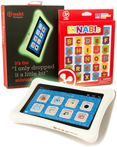 Nabi 2 Tablet Bumper Case with Customizable Name Plate and 26 Piece Kinabis Letter Pack bundle - Educational Interactive Alphabet Letters with Protective Glow in the Dark Neon Green Tablet Case
