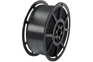 UKPS 1 Coil Of Strong 12mm Wide Black Plastic Hand Pallet Strapping Banding 1000 Metres Per Coil 310kg Brake/Strength - Polypropylene Polyprop Strap