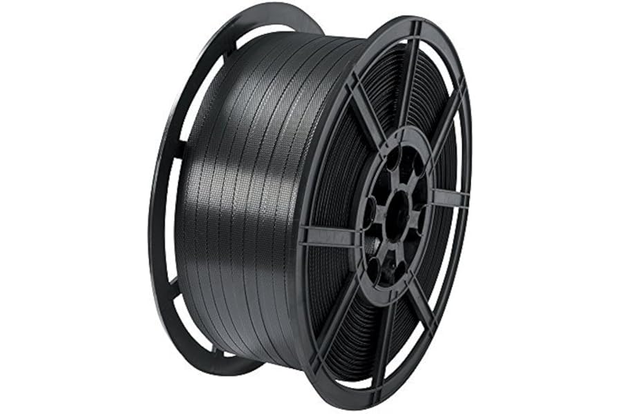 1 Coil Of Strong 12mm Wide Black Plastic Hand Pallet Strapping Banding 1000 Metres Per Coil 310kg Brake/Strength - Polypropylene Polyprop Strap