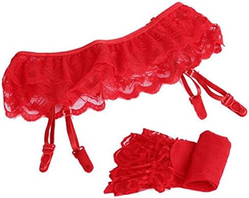 Hot Sale!!! yuyuVIP Women's Lace Top Stockings Hosiery Thigh High Stockings with Suspender Garter Belt (Red)
