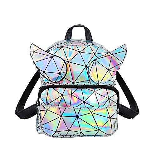 mciskin Sac à dos à bandoulière en cuir synthétique Style décontracté Coloré holographique et paillettes (argent)