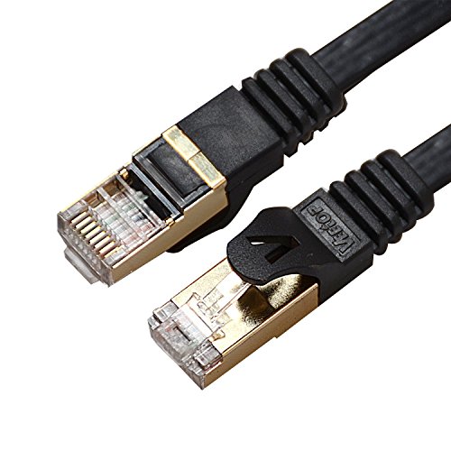 Veetop hochgeschwindigkeit flach SSTP Cat7 10Gigabit netzwerkkabel ethernet lan (Rj45) patchkabel/UTP/kompatible zu Switch/Router/Modem/Patchpannel/Access Point/Patchfelder mit Goldenem Stecker 100% Zufriedenheit Garantie(10m, Schwarz) - 9