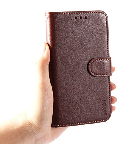 Galaxy S5 Hülle, S5 Hülle, LANOU Ledertasche im Bookstyle Handyhülle mit Ständer + Kartenfach PU-Leder Tasche Flip Handys Case Multifunktionale Brieftasche Etui Schutz Hülle für Samsung Galaxy S5 / i9600 (Kaffee Braun) - 5