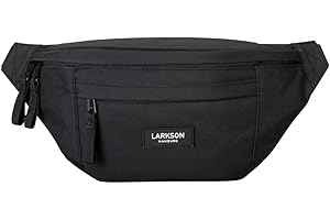 Larkson Riñonera Mujer y Hombre Negro - Ole - Bolsa en Bandolera para Festivales, Viajes y Deportes - Pequeña Bolsa de Cintura - Repelente al Agua