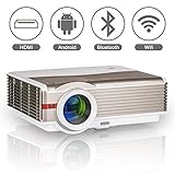  EUG HD Wireless Home Cinema Projektor with Android WiFi Bluetooth, LED LCD 4200 Lumen WXGA 1080P HDMI USB VGA AV, Multimedia Indoor Outdoor Entertainment Video Projektor for Filme Games Party