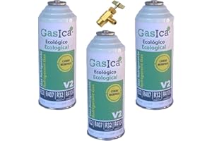 REPORSHOP - 3 Botellas Gas Gasica V2 226Gr + Valvula Alternativo R22, R32, R407C, R410A Freeze