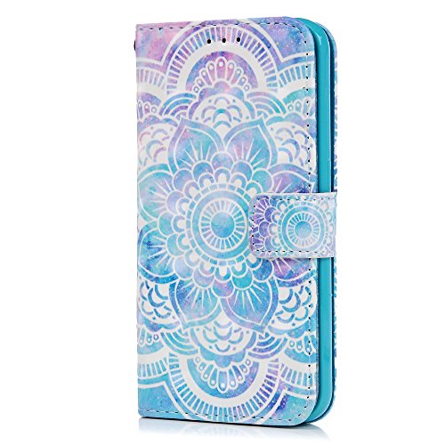 Lanveni Samsung Galaxy S6 Hülle, Handyhülle Samsung S6 Flip Case Cover PU Lederhülle Schutzhülle Magnetverschluss Ledertasche mit Stander Function Brieftasche Card Slot Handy Tasche mit Totem-Blume Cover Design + 1 x Stylus Stift + 1 x Staubdichte Stecker - 4