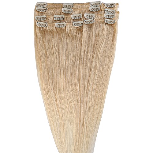 100% Remy-Echthaar Clip-In-Extensions für komplette Haarverlängerung 90g-40cm (#613 Hellblond) - 4
