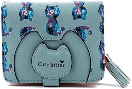 Ylen Women's Cartoon Kitten Short Wallet with Tassel Pendant Zipper Ladies Coin Purse Card Holder