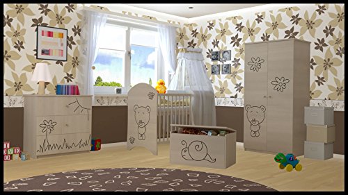 5 PCS BABY NURSERY FURNITURE SET - COT + MATTRESS + WARDROBE + CHEST OF DRAWERS + TOY BOX (model 13)