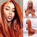 Produktbild Party Queen orange Synthetische Lace Front Perücken für Frauen Seide gerade lange klebefreien Half Hand auf Ersatz Full Perücke hitzebeständig für den täglichen Tragen 66 cm