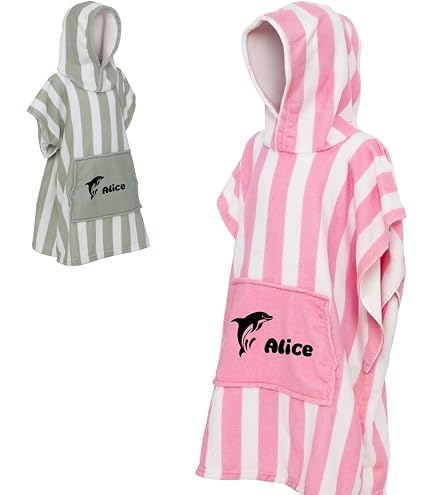 Poncho De Bain Enfant Personnalisable Avec Nom - Cape De Plage Respirante Capuche Arc-en-Ciel