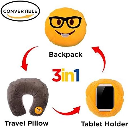 3 in 1 Emoji Pillow Nerd Face iPad Holder Backpack Travel Neck Pillow Smiley Emoticon Cushion Stuffed Soft Plush Toy