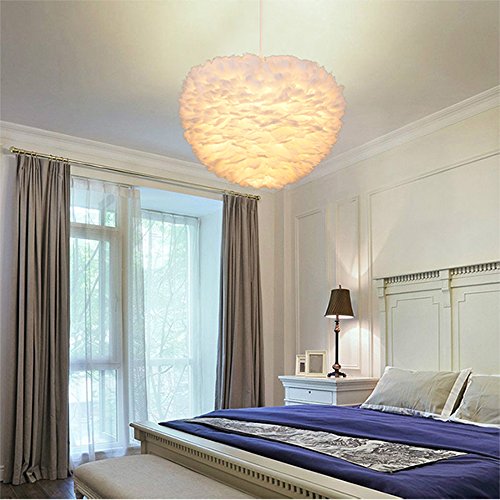 Preisvergleich Produktbild Hängelampe Weißer Feder-Kronleuchter E27 Höhenverstellbare Pendelleuchte Dekoration Wohnzimmer Schlafzimmer Warm Licht Kinderzimmer Ø50cm