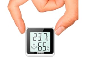 EVITRON 1 x Mini Thermomètre Hygromètre Intérieur numérique – Mesure de température et d'humidité – Affichage confortable et smileys – À poser ou à coller – pour salon, bureau, chambre de bébé et plus