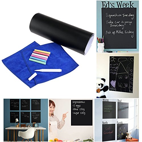NUOLUX Tafel Aufkleber Wandtattoo 6 farbige Kreide und Radiergummi Tuch enthalten – Tafel Kontakt Papier Vinyl Chalk Board Paint Alternative (12′ x 17,7″) Innenministerium Dekor - 2