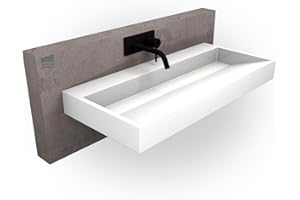 BERNSTEIN - Vasque Lavabo Rectangulaire à poser/suspendre Blanc mat 120x46x15cm Lave main Marbre coulé + Cache bonde & trou robinet - Design, Robuste & Durable - BS6001