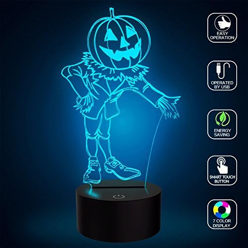 Halloween Pumpkin 3D Optical Illusion Lamp LED Night Lights, FZAI 7 Colors Unique Lighting Effects Home Decoration Touch Table Desk Lamp a Great Halloween Ideal Gift for Kids
