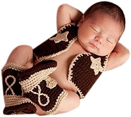 Newborn Unisex Boy Girl Knitted Costume Baby Photography Props Outfits Cowboy Wool Suit