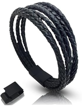 Lederarmband Herren Schwarz und Braun Magnetisch Edelstahl. Echtleder Armreifen Männer Galeara design VAO series