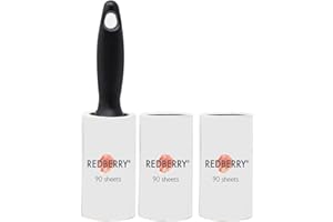 Redberry Value Rouleau Anti-Peluches et Recharge – 270 Feuilles – Rouleau adhésif pour épilation des Poils d'animaux, épilateur de Poils de Chiens, de Chats, Rouleau adhésif pour vêtements