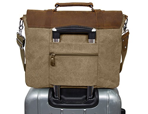 ECOSUSI Vintage Canvas Leder Aktentasche Umhängetasche Passt für max 14.7″ laptop - 2