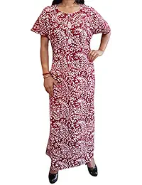 Indiatrendzs Women Nighty Cotton Printed Maroon Nightwear XXL