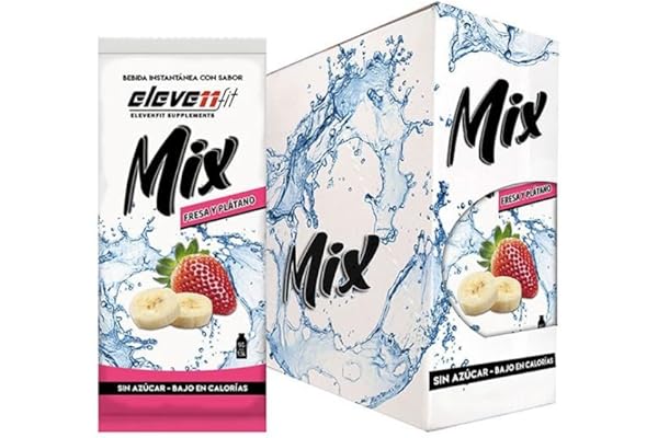 Eleven Fit Mix Instantáneo Sabor Plátano Y Fresa | Prepara 1.5L de Bebida Saludable, Sin Azúcar y Baja en Calorías | Ideal para Mezclar con Agua y Mejorar tu Dieta | Caja de 24 Sobres