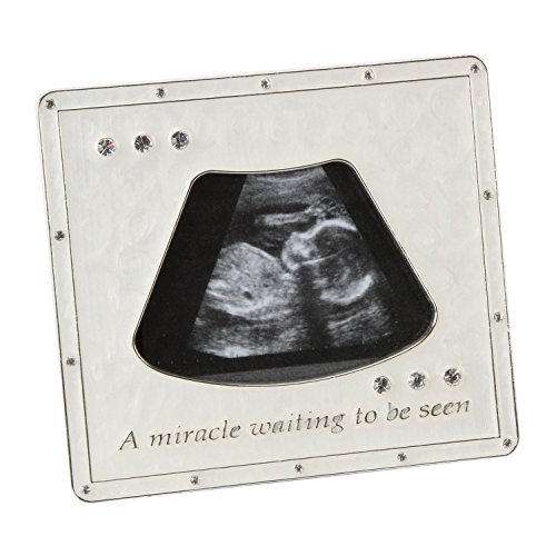 Baby Scan Diamante Photo Frame. 'A Miracle Waiting To Be Seen'. Silver Plated & Epoxy