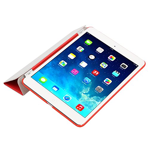 Besmall Neu Ultra Slim Edles iPad mini1 2 3 Hülle – Smart Cover Leder Case Schutz Hülle Tasche + Back Case – inkl. Displayschutzfolie Reinigungstuch Stift mit Multi Ständer Auto Sleep Wake (iPad mini1/2/3, Farbe:Rot) - 2