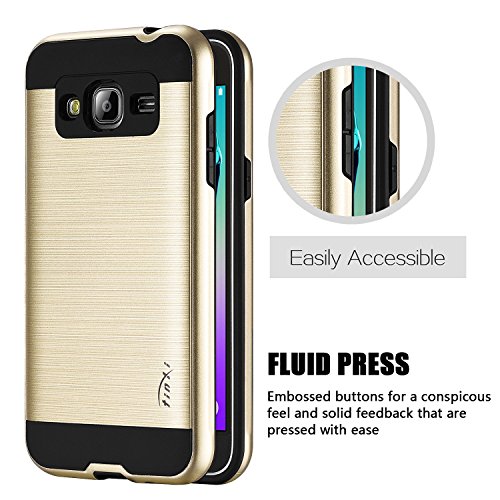 tinxi   Caso protector de la alta calidad de la PC y silicona para Samsung Galaxy J3 DUOS 2016  SM-J320F  5 0 pulgadas antideslizante backcover prueba de golpes Protecci  n Cubierta de la caja con el oro fondo