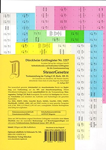 SteuerGesetze Griffregister Nr. 1217 (2017/2018): 224 selbstklebende und farbig bedruckte Griffregister für die Steuergesetze, 190.EL