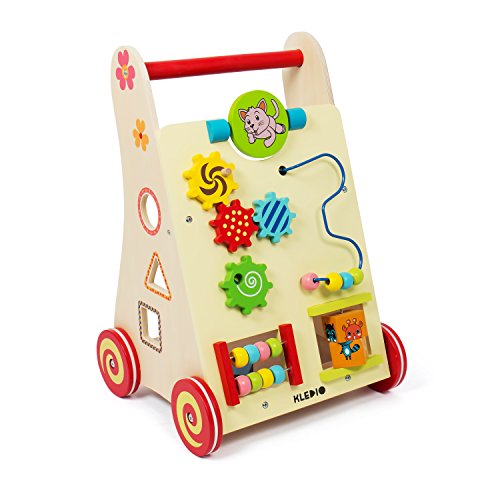 Kledio Kinder Activity Lauflernwagen aus Holz FSC® 100%, Baby Lauflernhilfe mit Bausteinen und vielen weiteren Funktionen, Laufwagen für Kinder ab 1 Jahr geeignet - 2