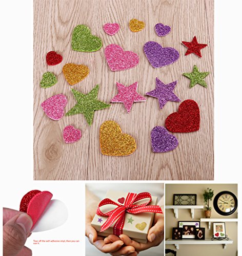ULTNICE 150pcs Glitter Schaumstoff Sticker Glitzer Stern Herz Aufkleber für Wand Decke zufälligen Farbe - 2