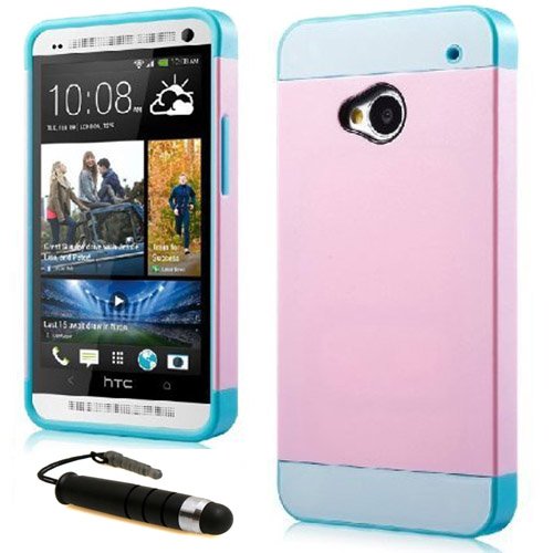 Castho 2 in 1 Zubehörsets Handyhülle Hybrid TPU Silikon Glitzer Strass Schutzhülle für HTC One M7 Hülle Hüllen Tasche Etui Protective TPU Harte Schale Handytasche mit Mini Touch Pen - Rose/Blau