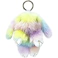Xsclpomddy Bunny Keychain Cute Soft artificial Rabbit Faux Fur Key chains Car Handbag Keyring Rainbow