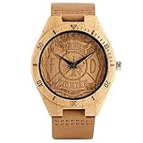 Feuerwehr-Armbanduhr aus Holz, Zifferblatt aus Bambus, Quarz-Uhr, Herren, Sport, echtes Leder, Männliches Bambus-Armband