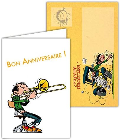 Gaston Lagaffe glct-6066 Trombone Musician Pattern Birthday Card for Any Age with Vintage Home Design