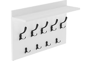 HWS FURNITURE duży wieszak ścienny ubrania płaszcze, biały, 9 czarne haczyki