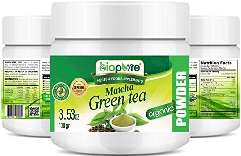 myBioPure MATCHA GREEN TEA POWDER. 100% Pure Natural RAW Gluten Free, Raw, Non-GMO. SUPER FOODS. Dietary Supplement. For Health, Beauty, Baking, Cooking. 3.53 oz - 100 G.
