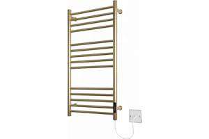 Manissa Siena Brushed Brass Stainless Steel Electric Heated Towel Rail 400mm W x 720mm H Energy Efficient Towel Radiator