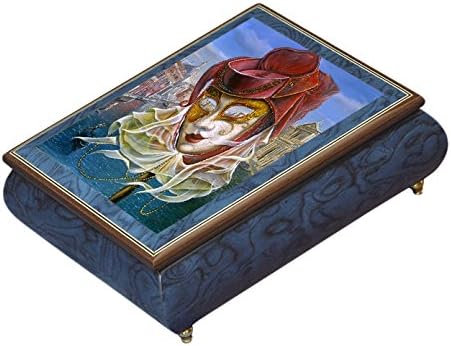 Ercolano "Venetian Breeze" 18 Note tune Wooden Box with Image, 7.25 by 6 by 2.75-Inch, Blue Glossy Finish