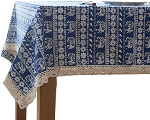 Cheerlife Bohemian Blue Elephant Wipe-Clean Tablecloth Linen Tablecloth Linen Table Cloth, Placemats, Table Runner, Cushion Cover (Choice of Size), blue, 40 x 60 cm