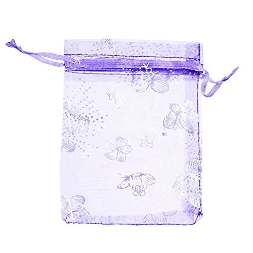 ZALAGO 9cm x12cm Lila Organzasäckchen Säckli Geschenkbeutel Hochzeit Beutel Schmetterling,50 stk - 2