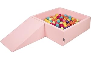 KiddyMoon Area di Gioco in Schiuma con Quadrato Piscina di Palline (200 Palline) per Bambini, Rosa:Verdech/Gialo/Turchese/Arancione/Rosasc/Viola
