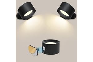 SHAVINGFUN kinkiet LED do wnętrz,2-częściowy kinkiet bezprzewodowy bateria,sterowanie dotykowe 3 poziomy jasności, obrót o 360°, do salonu sypialnia klatka schodowa przedpokój kinkiet USB akumulator