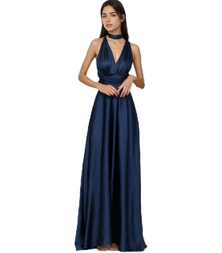 VFSHOW Abito Lungo Da Sera Con Scollo A V E Spacco Alto - Maniche A Volant, Busto Increspato E Peplo In Vita, Nero, Per Invitata Matrimonio E Cerimonie